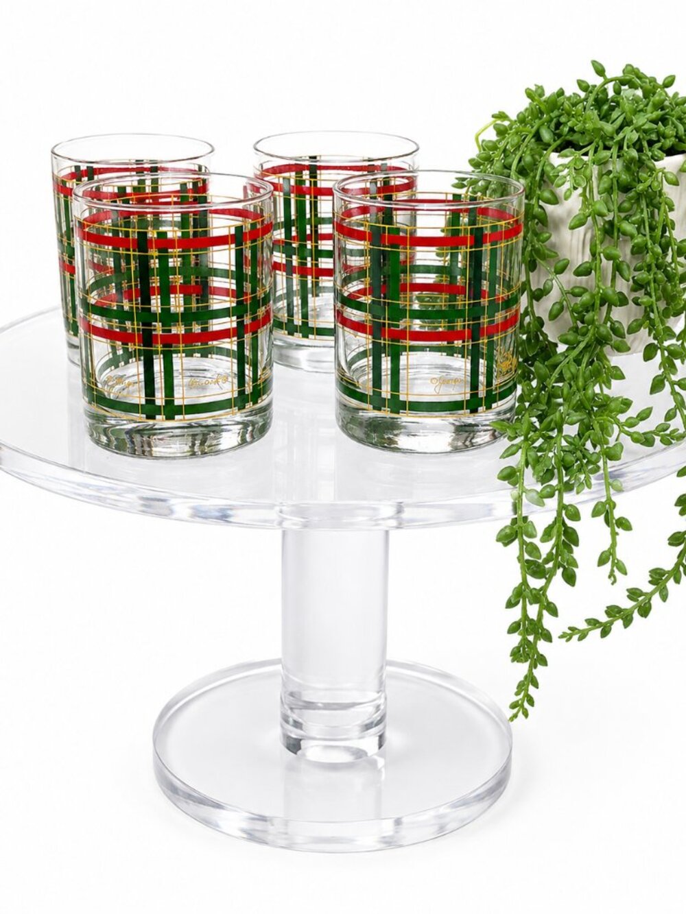 Georges Briad Festive Old Fashion Plaid Holiday Glass Set